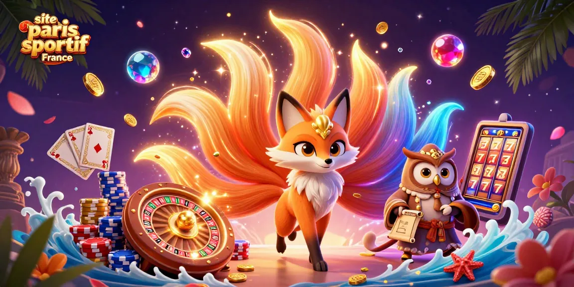 Pariez sur le site paris sportif France avec l'illustration captivante d'un renard à neuf queues et d'un hibou sage.