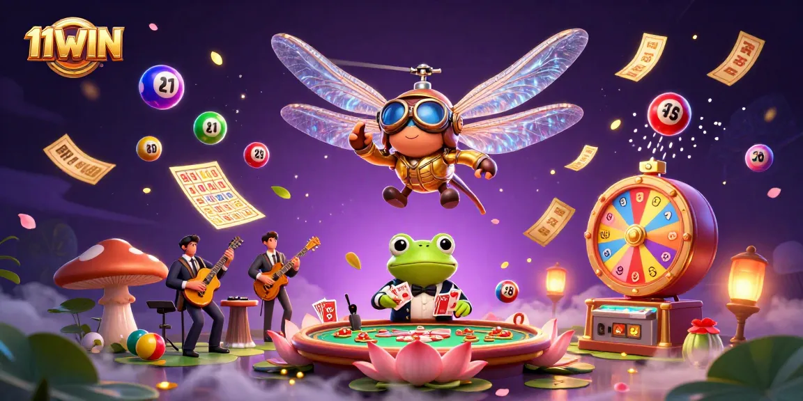 Engage with the vibrant 11WIN casino scene featuring lively characters and dynamic gaming elements.