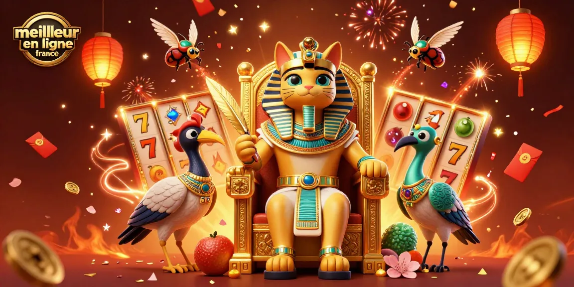 Découvrez le meilleur casino en ligne en France avec une illustration captivante d'un pharaon égyptien jouant aux machines à sous.