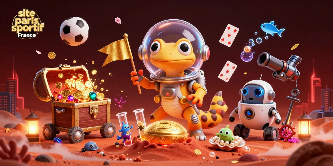 Pariez sur le site paris sportif France avec un gecko martien découvrant un casino doré.