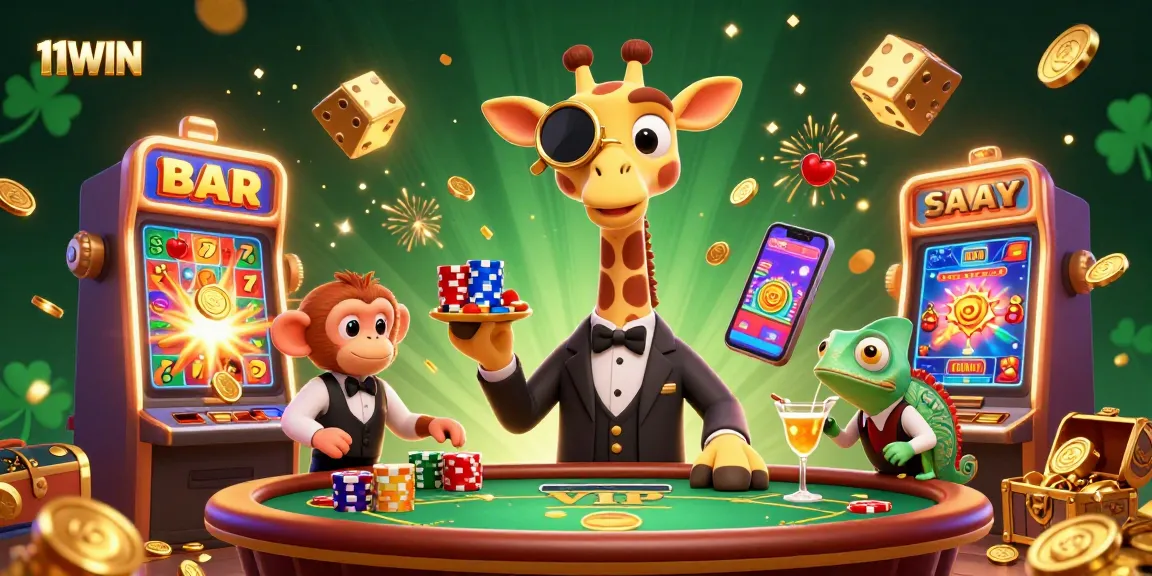 Experience thrilling gameplay at 11WIN with our vibrant 3D casino illustration featuring high-roller fun.