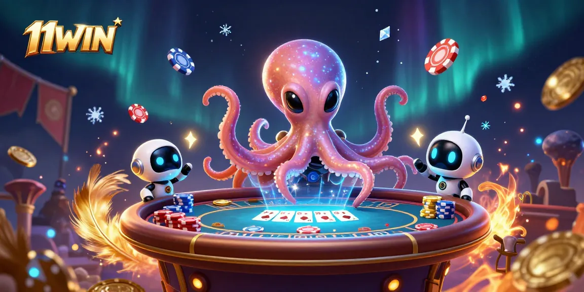 Experience poker thrills with 11WIN featuring an alien octopus at a holographic table.