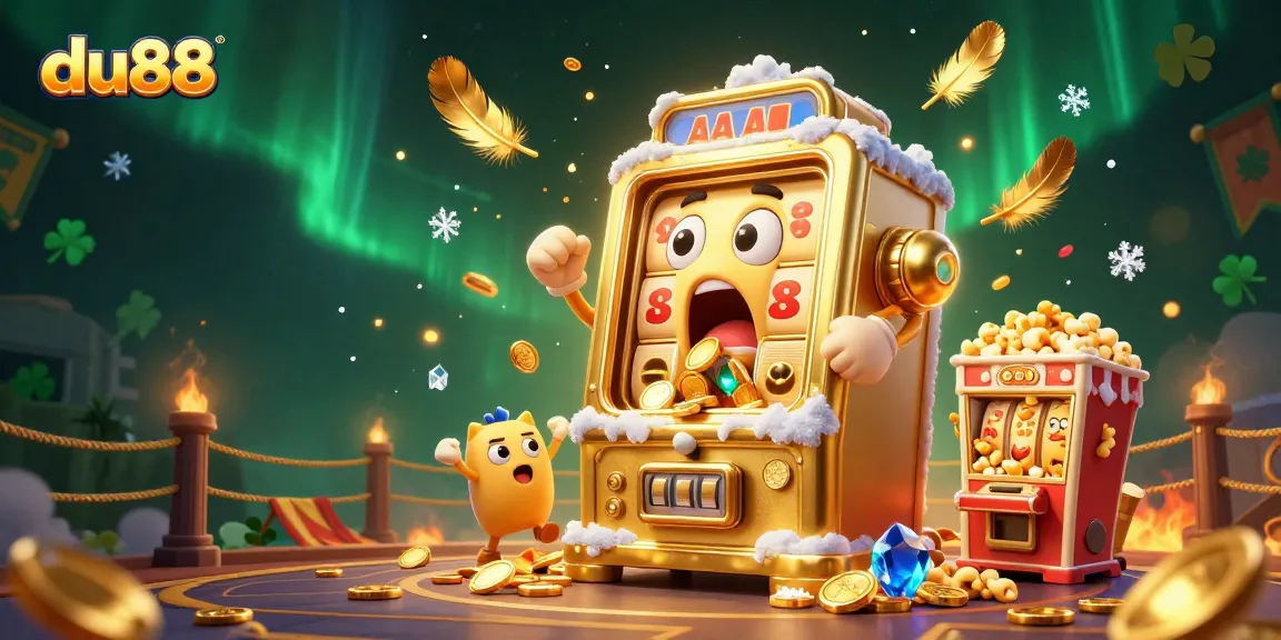 Spin the golden du88 slot machine as it hits the jackpot, surrounded by cheering baby slots and gold coins.